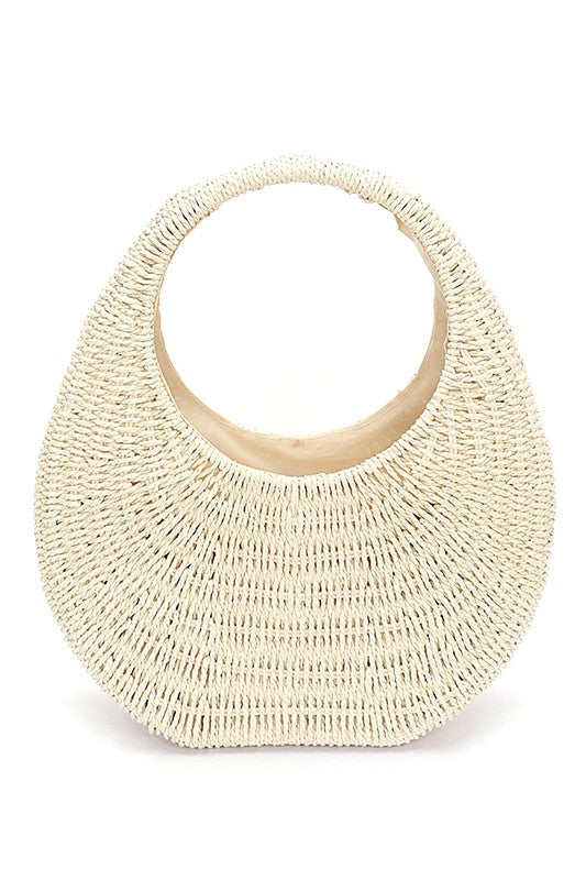 Faux Straw Wicker Moon Bag