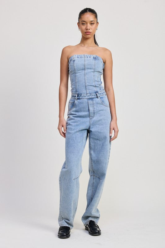 Emory Park Strapless Denim Jumpsuit