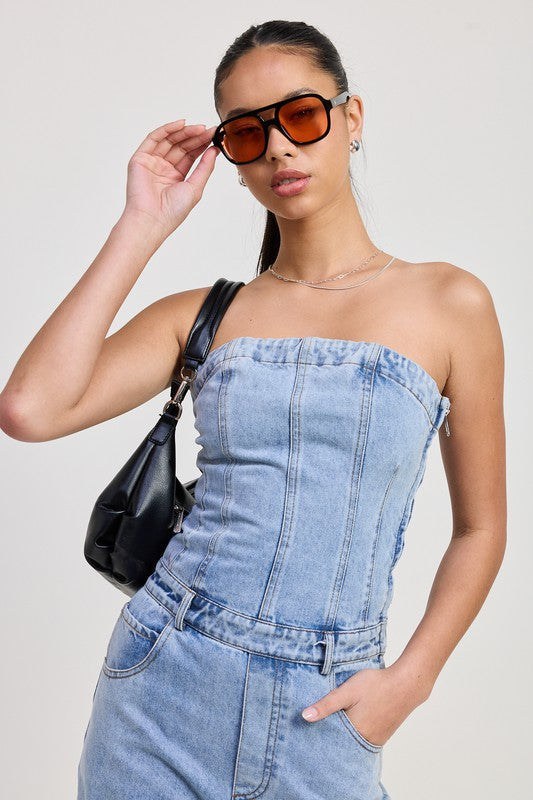 Emory Park Strapless Denim Jumpsuit