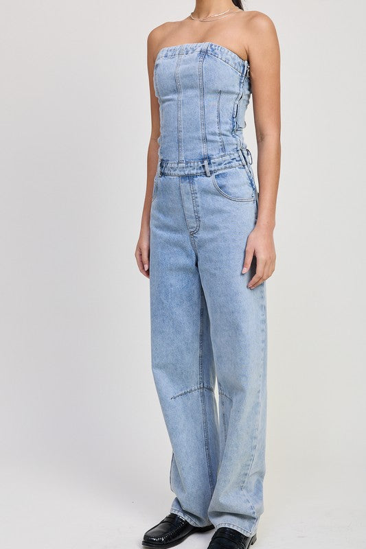 Emory Park Strapless Denim Jumpsuit