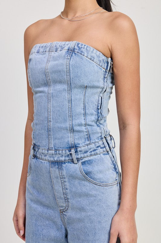 Emory Park Strapless Denim Jumpsuit