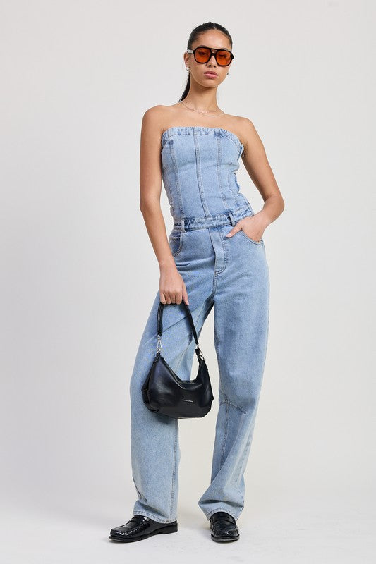 Emory Park Strapless Denim Jumpsuit