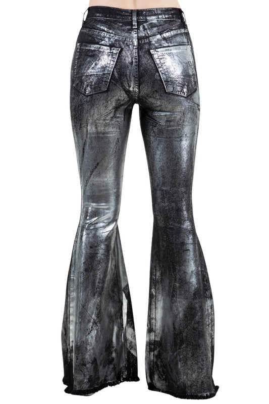 GJG Denim Metallic Bell Bottom Jean in Black