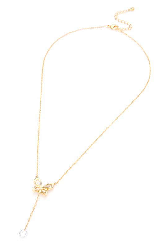 Cubic Zirconia Drop Butterfly Pendant Necklace