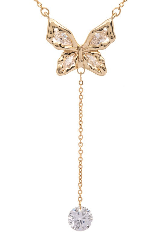 Cubic Zirconia Drop Butterfly Pendant Necklace