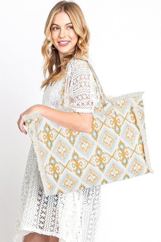Fringe Edge Boho Printed Fashion Tote