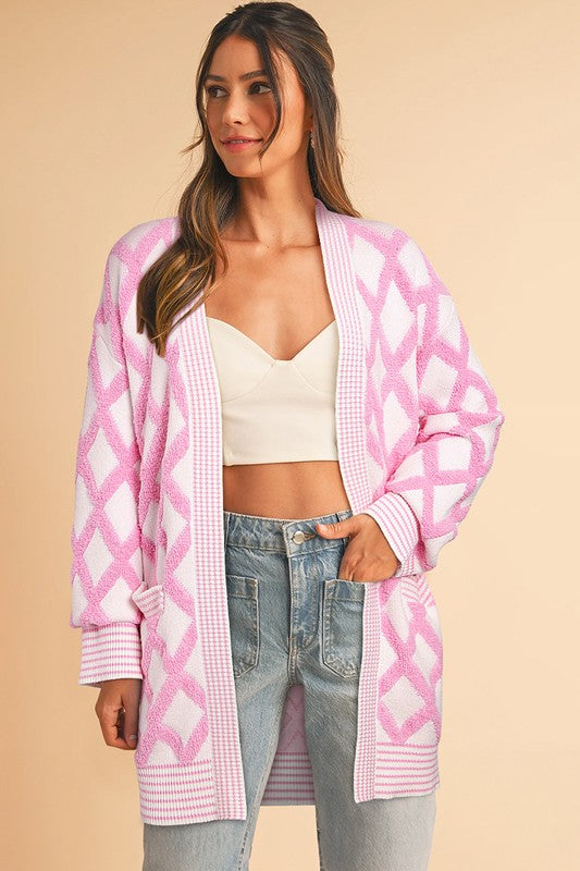 Pattern Knit Open Front Pocketed Cardigans