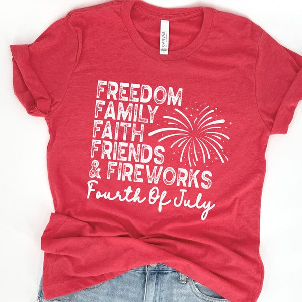 Freedom Family Faith FRIENDS FIREWORKS t-shirt