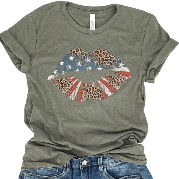 American Big Lips Stars, Stripes, Leopard t-shirt