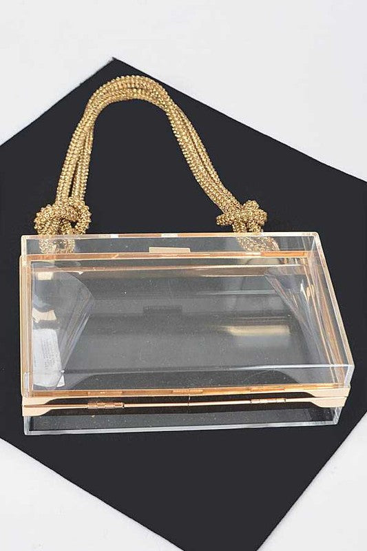 Rhinestone Top Handle Acrylic Cleared Box Clutch Bag