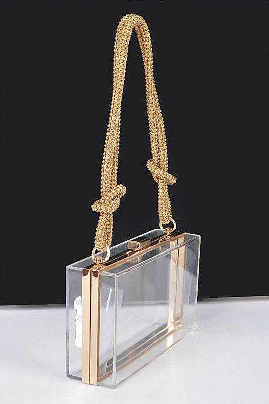 Rhinestone Top Handle Acrylic Cleared Box Clutch Bag