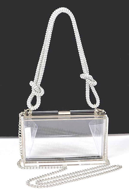 Rhinestone Top Handle Acrylic Cleared Box Clutch Bag