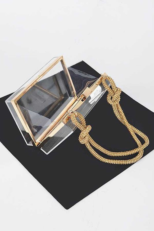 Rhinestone Top Handle Acrylic Cleared Box Clutch Bag