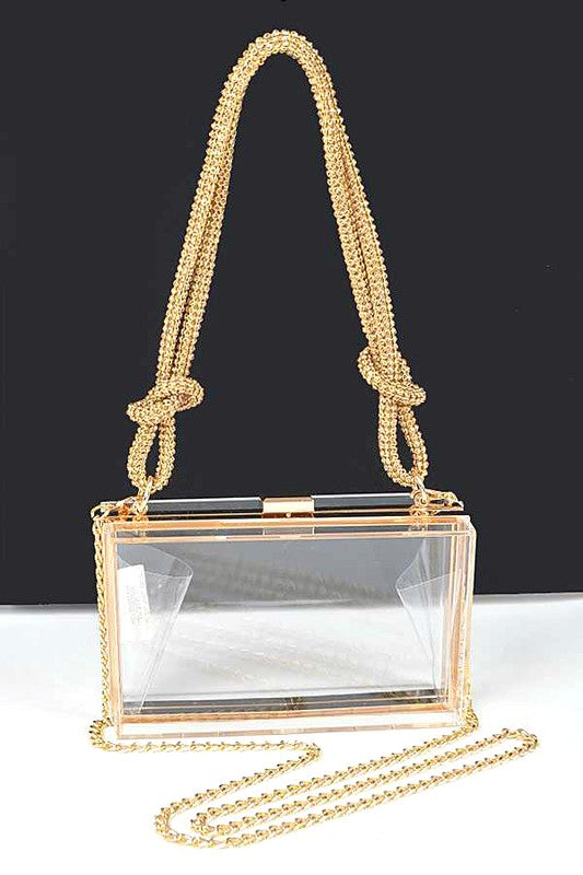 Rhinestone Top Handle Acrylic Cleared Box Clutch Bag