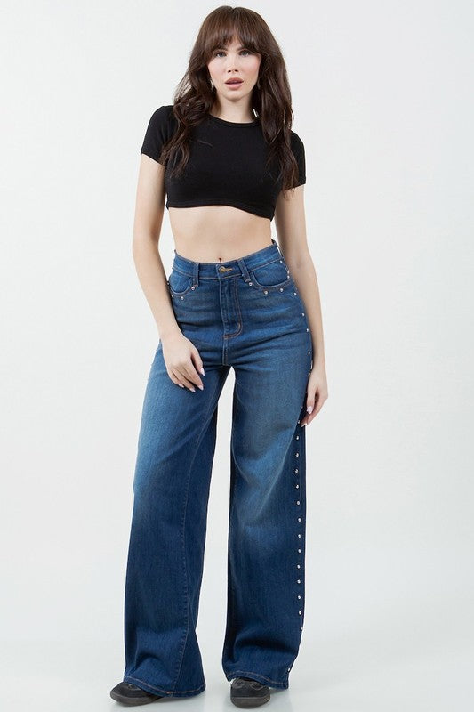 GJG Denim Camila Studded Wide Leg Jean