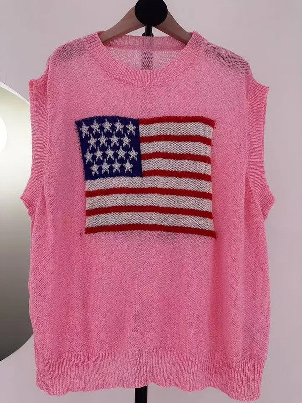 Miss Sparkling Flag Knit Sweater Top