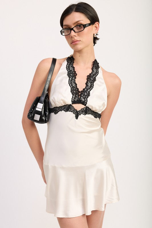 Emory Park Halter Mini Dress with Lace Detail
