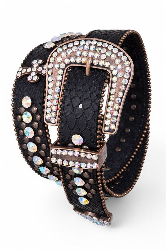 Crystal Cross Leather Western Belt