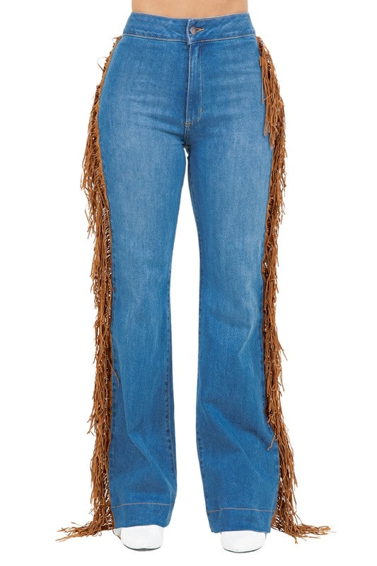 Harley Wide Leg Fringe in Medium Wash