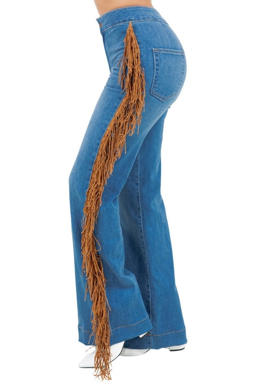 Harley Wide Leg Fringe in Medium Wash