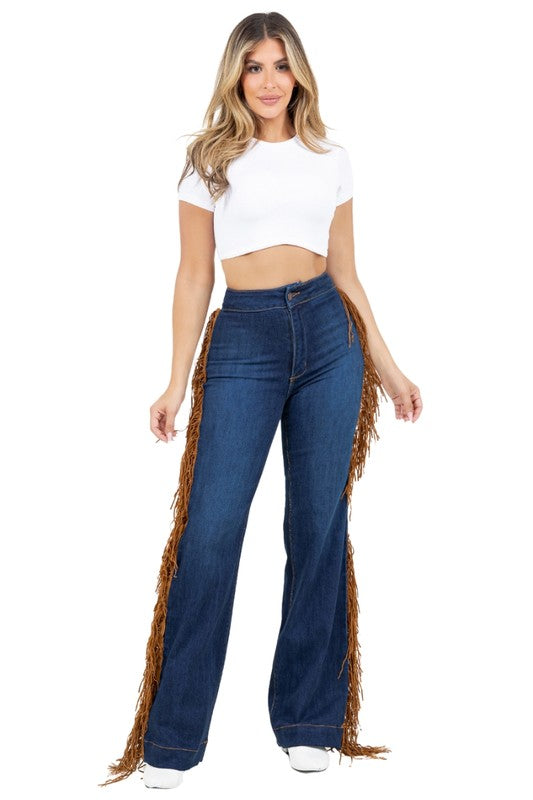 Harley Wide Leg Fringe Jean in Dark Wash