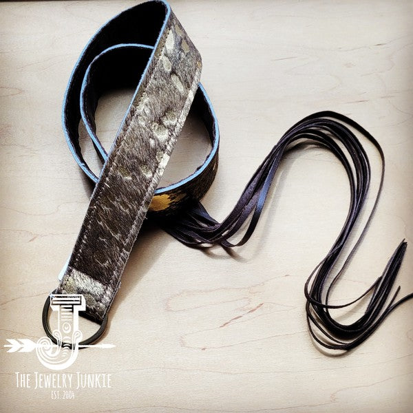 Dark Metallic Hide Leather Belt w/ Leather Fringe