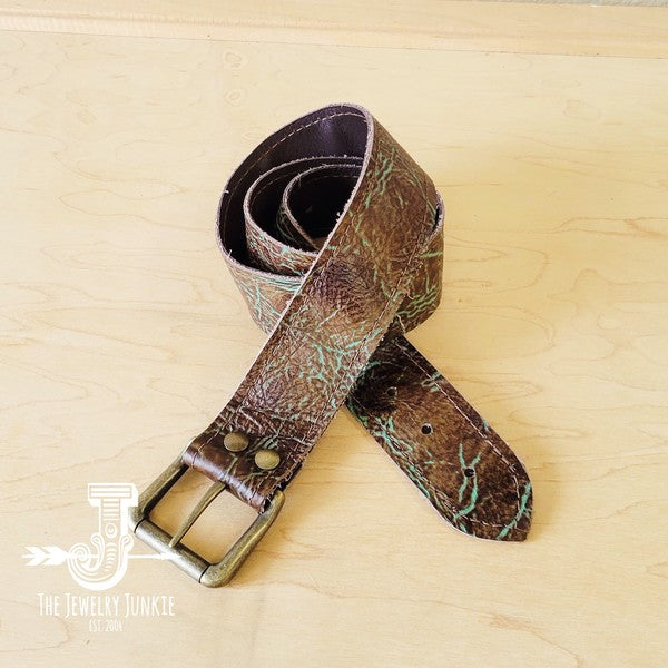 Turquoise & Brown Embossed Genuine Leather Belt