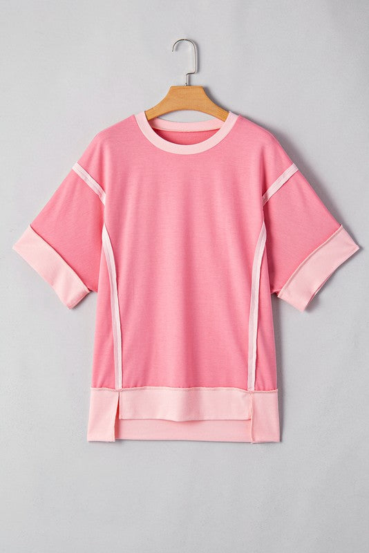Cotton Peach Half Raw Seam High Low Side Split Top