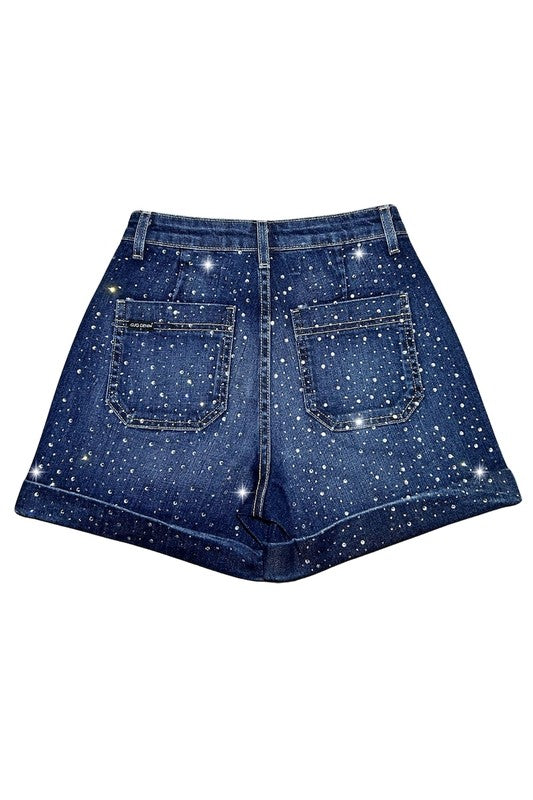 GJG Denim The Willow Denim Short Rhinestones Dark Wash