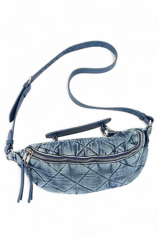 Quilted Denim Top Handle Swing Bag