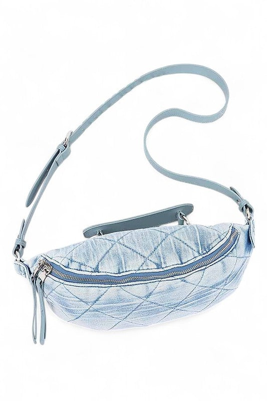 Quilted Denim Top Handle Swing Bag