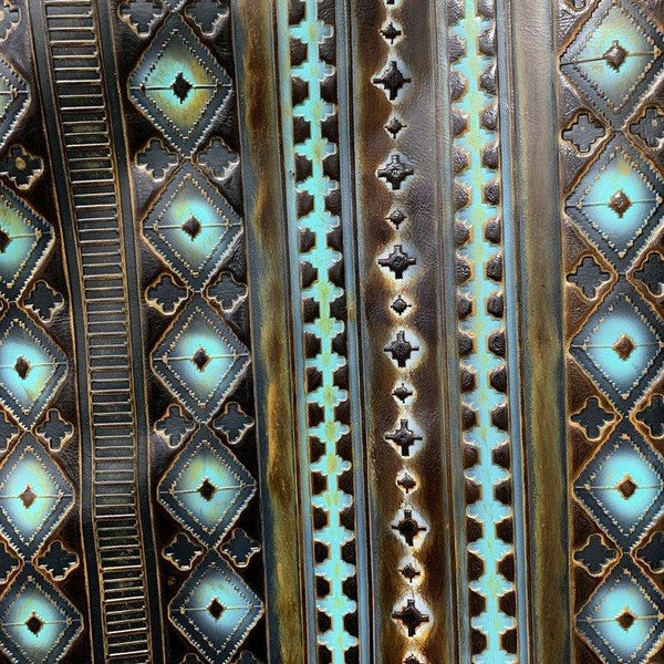 Leather Oval w/Turquoise Drop in Blue Navajo