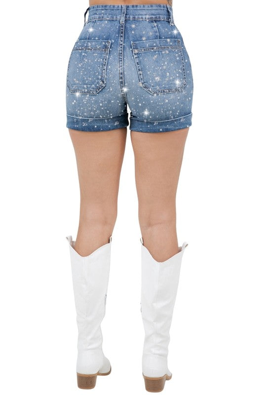 GJG Denim Willow Rhinestone Denim Short Medium Wash