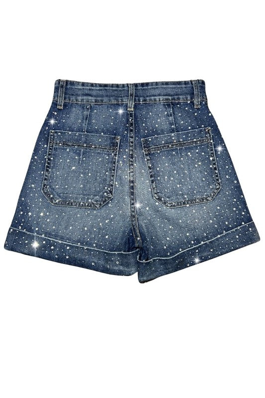 GJG Denim Willow Rhinestone Denim Short Medium Wash