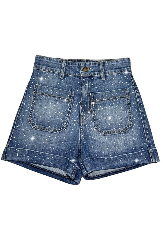 GJG Denim Willow Rhinestone Denim Short Medium Wash
