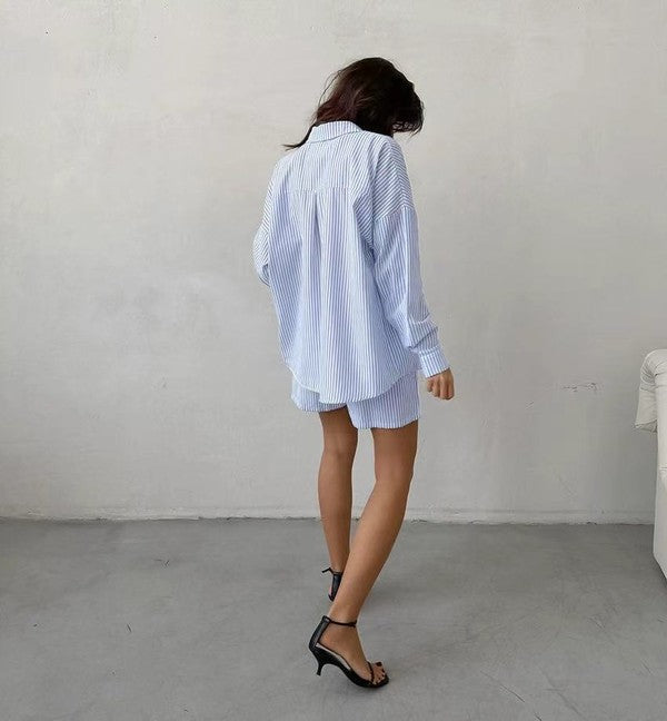 Striped Two Piece Shorts Set