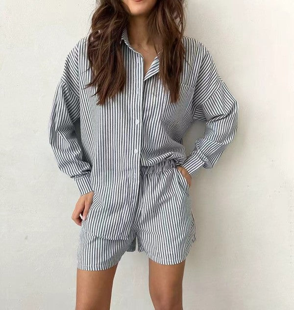 Striped Two Piece Shorts Set