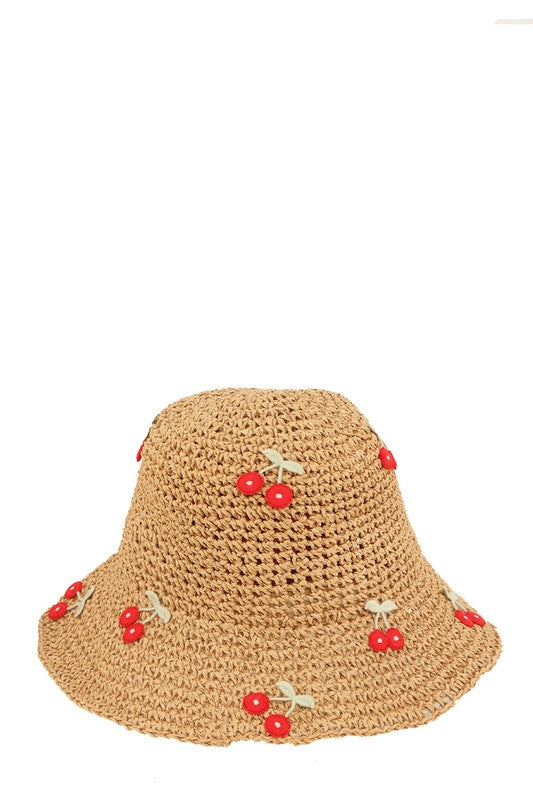 Cherry Patched Straw Bucket Hat