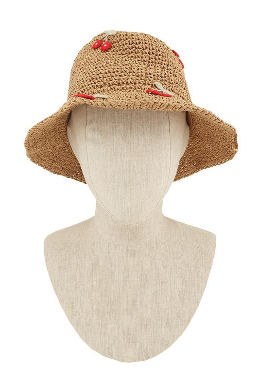 Cherry Patched Straw Bucket Hat