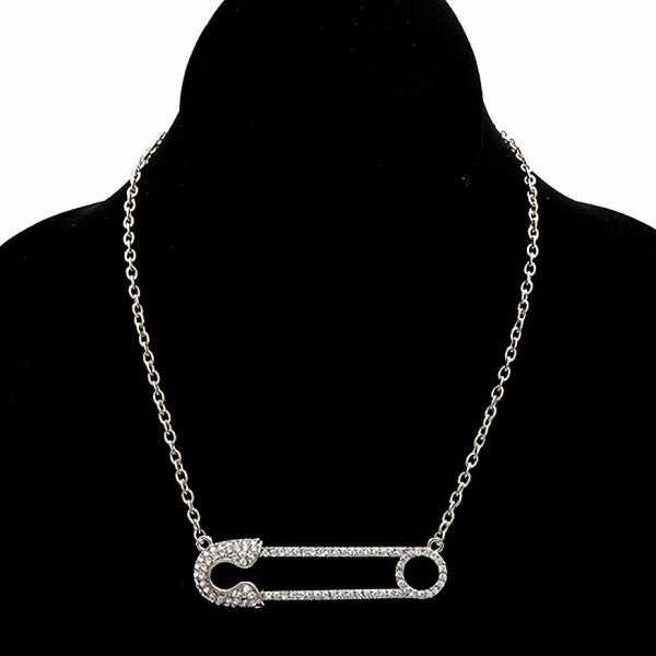 Safety Pin Rhinestone Chunky Chain Necklace