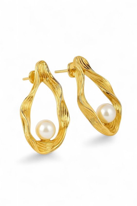 Stainless Steel Pearl Accent Iconic Post Earrings