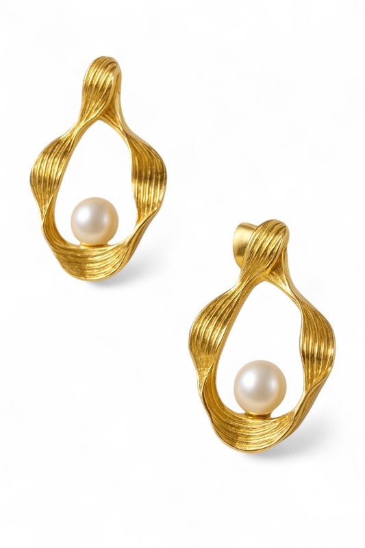 Stainless Steel Pearl Accent Iconic Post Earrings