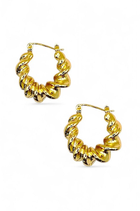Stainless Steel Textured 3D Chunky Hoop Earrings