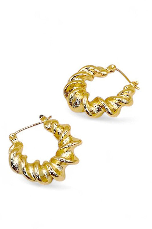 Stainless Steel Textured 3D Chunky Hoop Earrings