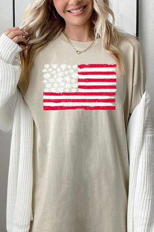 Floral American Flag Graphic Heavy Cotton Tee