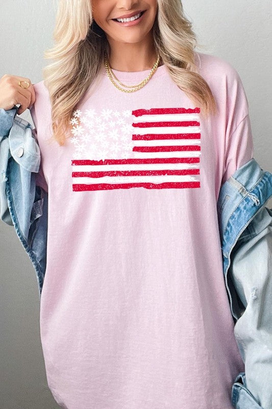 Floral American Flag Graphic Heavy Cotton Tee