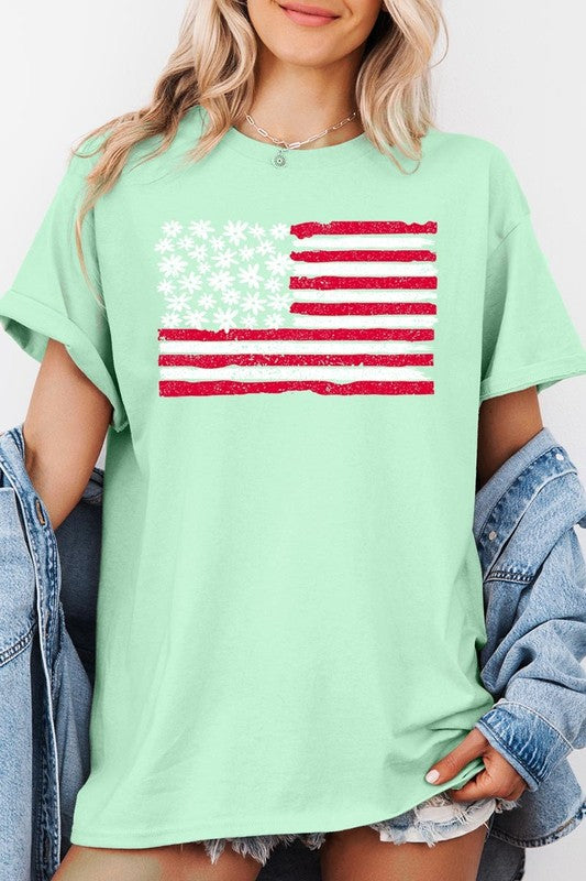 Floral American Flag Graphic Heavy Cotton Tee
