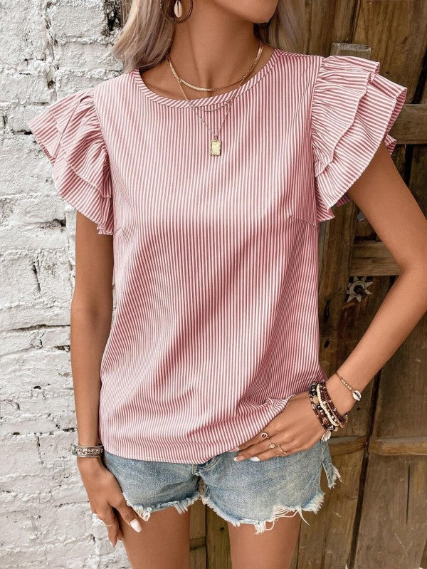 Miss Sparkling Striped Ruffle Sleeve Blouse