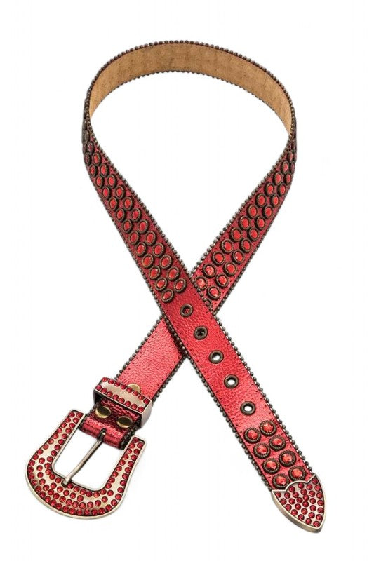 Full Stone Metallic Leather Western Belt