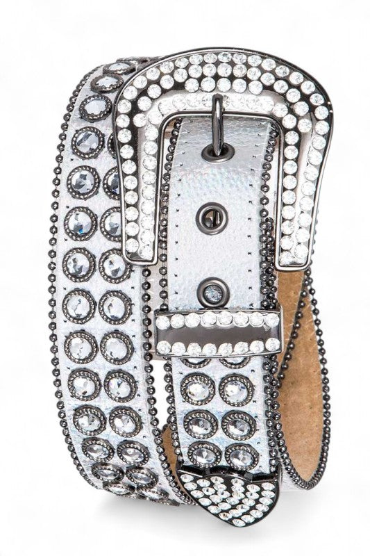 Full Stone Metallic Leather Western Belt